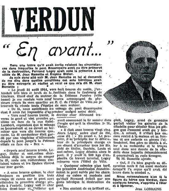 Dans une lettre qu'il avait écrite relatant les circonstances dans lesquelles le pont Beaurepaire avait pu être préservé de la destruction...