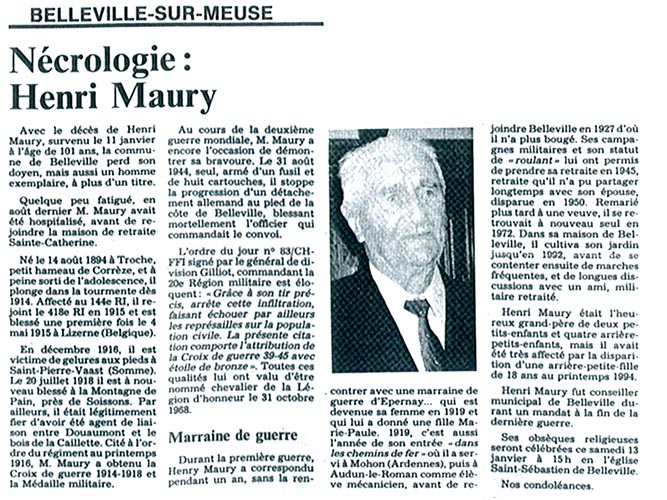 Nécrologie d'Henri Maury